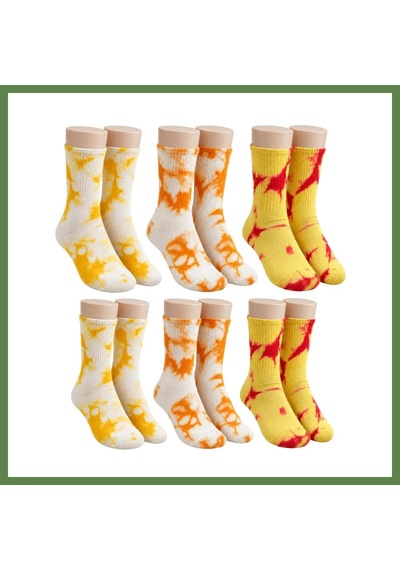 Bezos Unisex Batik Desenli Çorap 6'lı Set Pamuklu Renkli Uzun Soket Dikişsiz Nefes Alan Günlük Spor Çorabı Hb006 Çok  Renkli