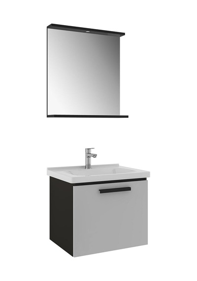 Kale Gris 65 Cm Set Siyah Gri Lavabo Dolabı + Ayna