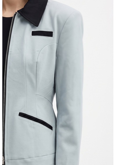 Mixray 2226 Kadın Astarlı Fileto Cepli Çift Fermuar Slim Fit Ceket Buz Mavisi