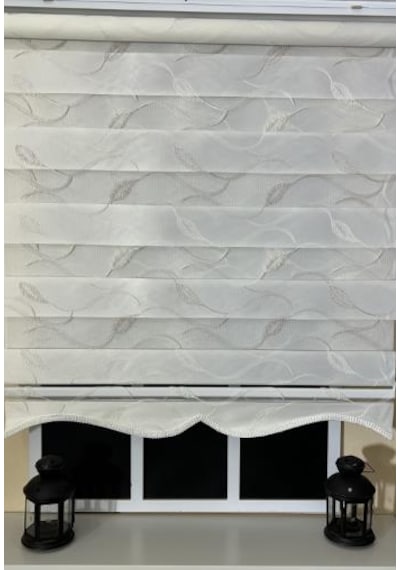 Storburada Zebra Stor Nakışlı Ekru Etek Dilimli St 123 Ekru
