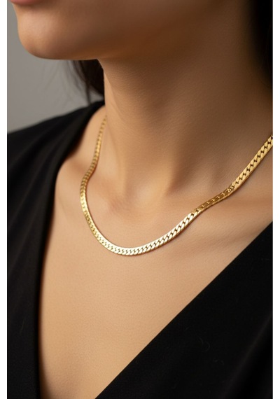 Gümüş Kaplama 316 L Paslanmaz Çelik Kz-101 Ezme Gurmet Sık Örme İtalyan Model Zincir Kolye 5 Mm Gold Altın