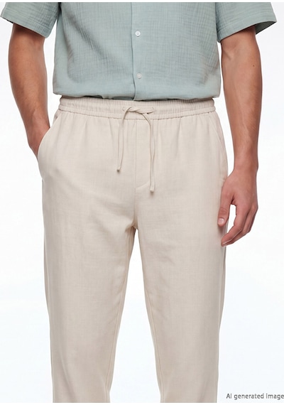 Lcw Vision Bej Regular Fit Keten Görünümlü Erkek Pantolon