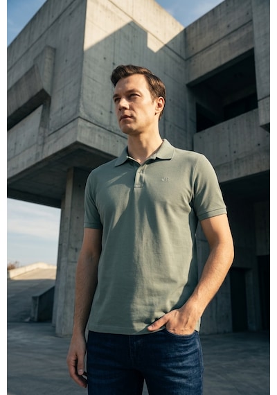 Süvari Slim Fit Düz Baskısız Pike Düğmeli Polo Yaka Nefes Alabilen T-shirt Su Yeşili