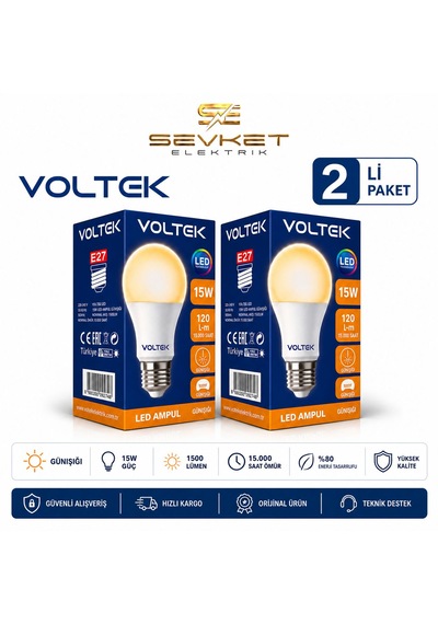 Voltek 15 Watt Led Ampul Günışığı 2'li Paket 2 Adet