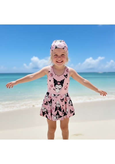 Milays Kız Çocuk Etekli Boneli Mayo Bikini Koyu Pembe