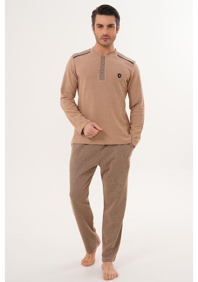 Mecit Pijama Mecit 2998 Kahve Selanik Kumaş Kışlık Erkek Pijama Takımı Kahverengi