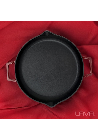 Lava Döküm Yuvarlak Kızartma Tavası Döküm Demir Yekpare Çift Kulplu Çap Ø 30cm.-bordo Bordo