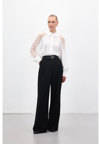 Sateen Lena Palazzo Pantolon - Siyah-136957 siyah
