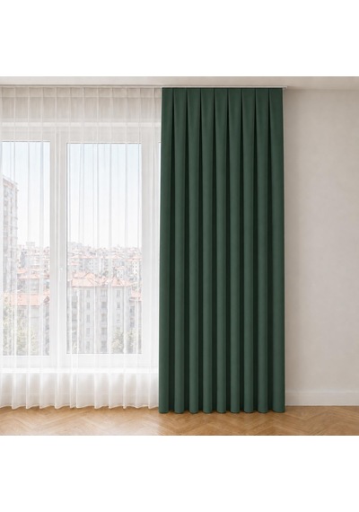 Fon Perde, 1:3 Sık Pile, Siparişe Özel Dikim Kornişe Hazır Dikilmiş, Tek Kanat, Bağlama Kollu Koyu Yeşil, 100 Cm Genişlik X 260 Cm Uzunluk Çok Renkli