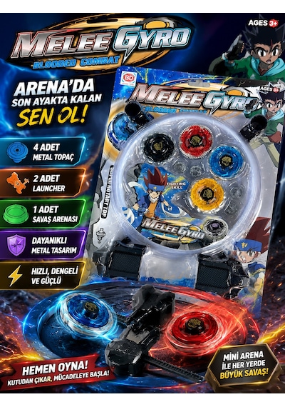 Meleegyro 4 Lü Metal Beyblade Arena Seti 4 Topaç 2 Fırlatıcı