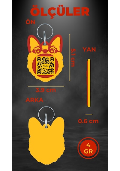 Petjoo 15.T.Teg Sarı-Kırmızı Qr'lı Köpek Künyesi