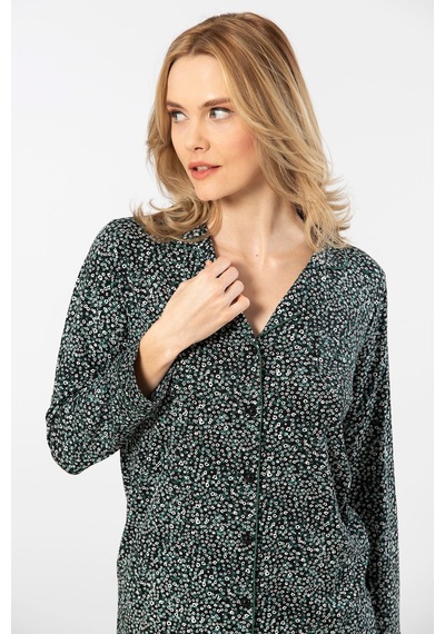 Türen Çiçek Desenli Uzun Kollu Gömlek Yaka Pijama Takımı 3379/yeşil 001 Türen Çiçek Desenli Uzun Kollu Gömlek Yaka Pijama Takımı 3379/yeşil 001