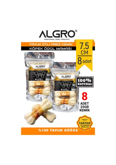 Algro Tavuk Etli Doğal Ödül Kemiği 7.5 CM 25 G 2 x 4'lü