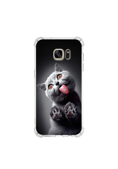 Samsung Galaxy S7 Edge Uyumlu Kedi 2 Baskılı Şeffaf Köşe Korumalı Antişok Kılıf