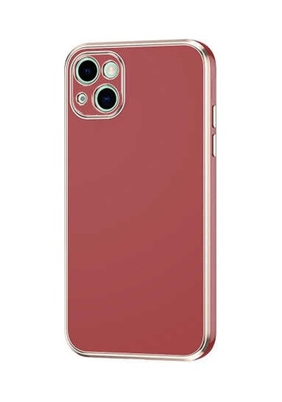 Noktaks - İphone 13 Uyumlu Kılıf Kenarları Parlak Altın Renkli Silikon Bark Kapak - Kahverengi - T20601