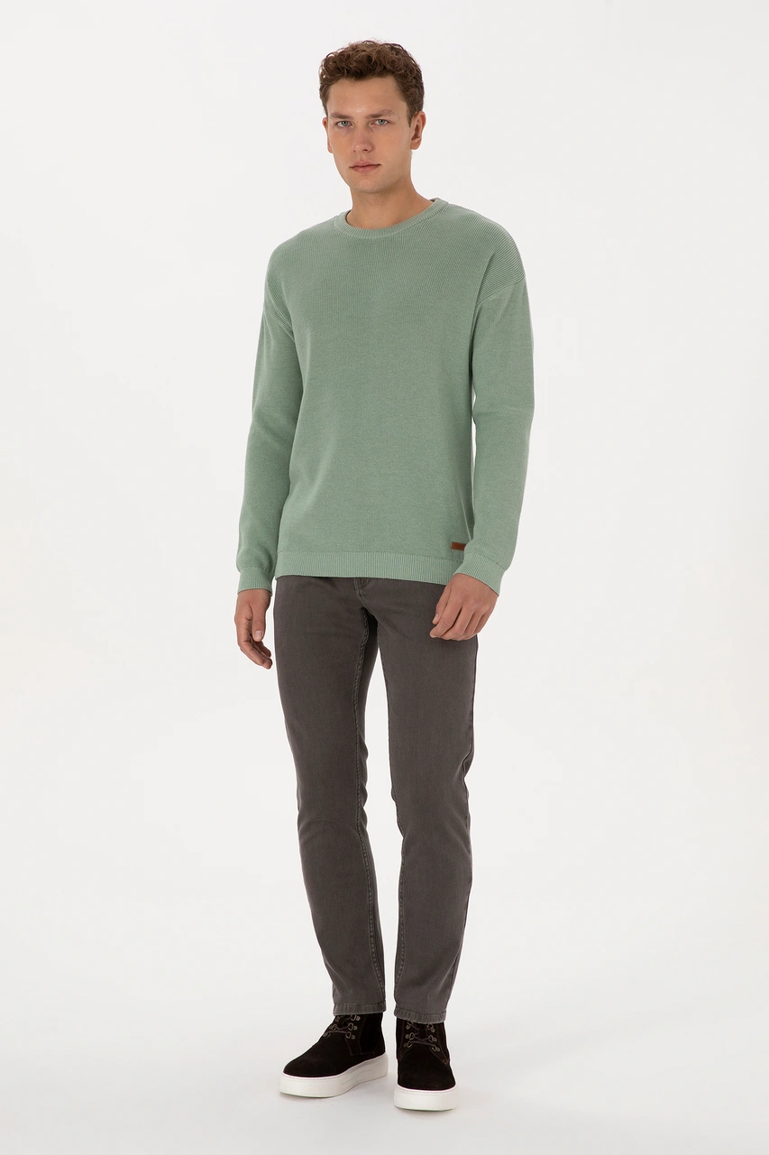 U.S. Polo Assn. Erkek Comfort Fit Bisiklet Yaka Yeşil Melanj Basic Kazak 50313679-VR115
