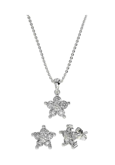Roza Silver Zirkon Taşlı Rodyum Manolya Çiçeği Kolye Küpe 2'li Gümüş Set Rs10038