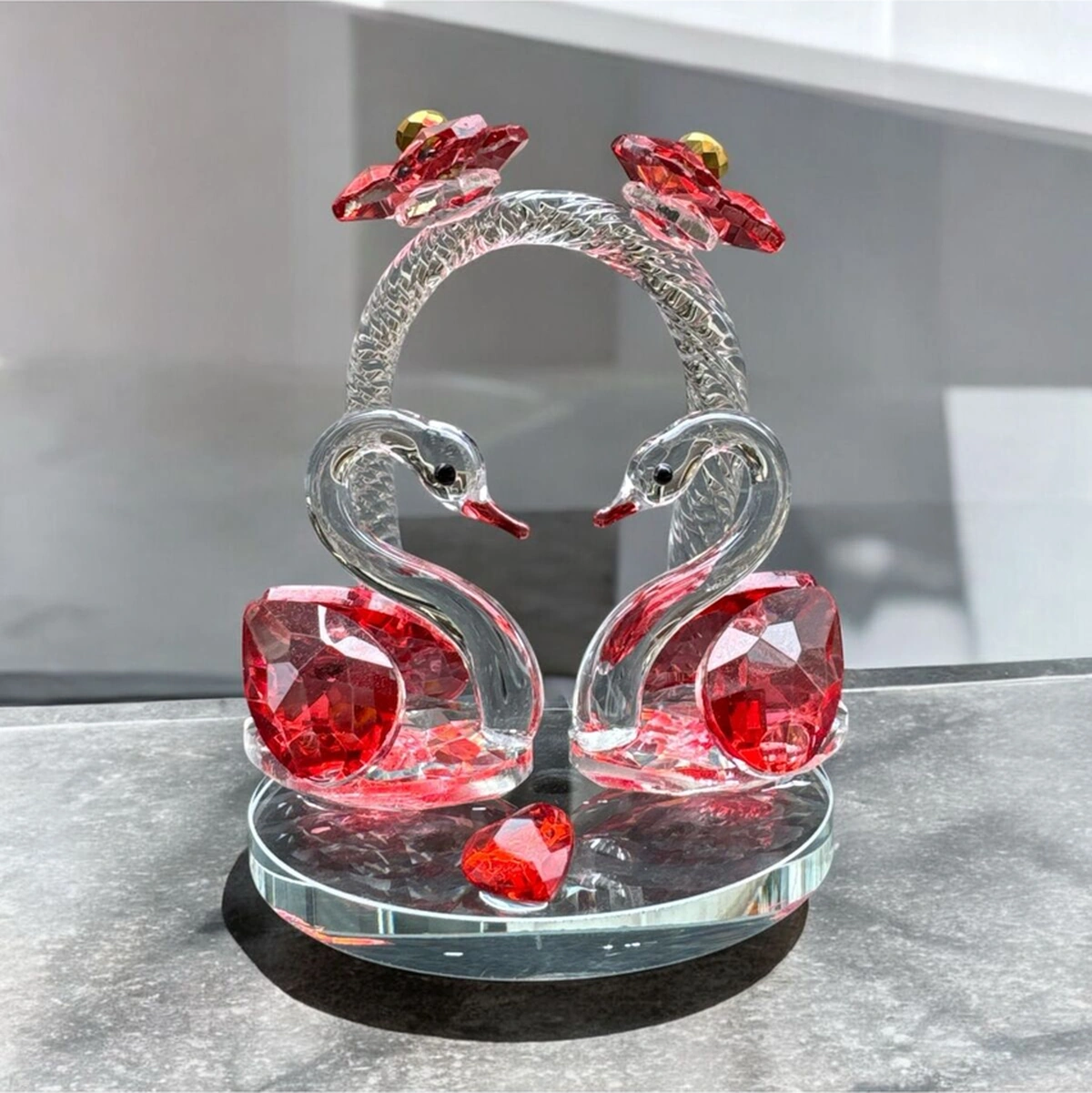 Dekoratif Kristal Cam Ikili Gökkuşağı Kuğu K.kırmızı