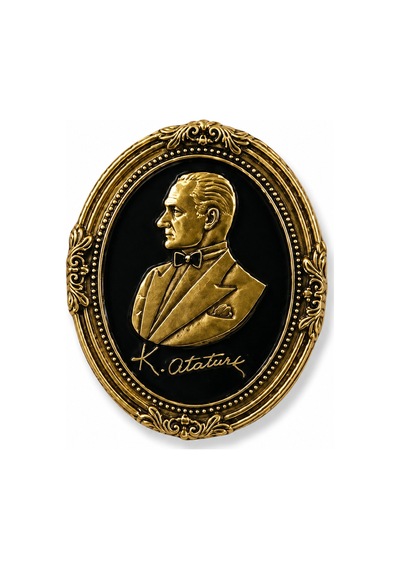 Atatürk Portreli Gold Detaylı Broş Şık Çanta Ceket Ve Özel Gün Aksesuarı Açık Gri