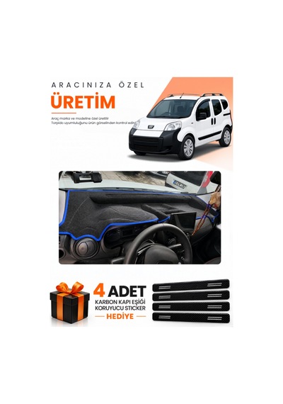 Peugeot Bipper Tam Kapalı 2007-2020 Uyumlu Torpido Koruma Örtüsü Oto Kılıfı - Siyah Mavi