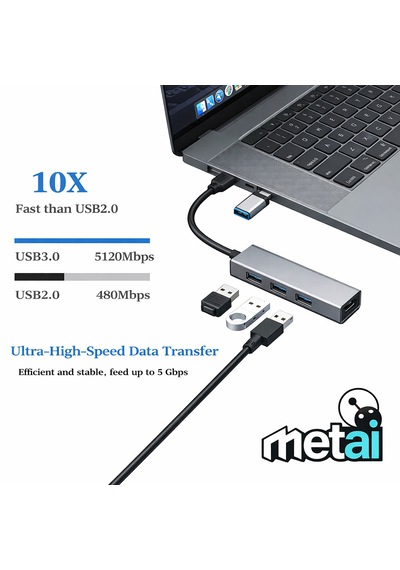 Metai Type-c Hub Adaptör 4in1 3x Usb 3.0 + 1000 Mbps Gigabit Ethernet Rj45 Lan Dönüştürücü