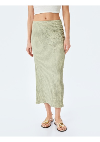 Koton Slim Fit Dokulu Drape Detaylı Yüksek Bel Kalem Etek Yeşil 5sak10002uk Yeşil