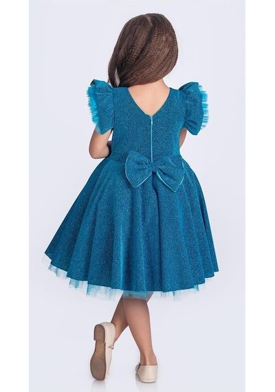 Mnk Baby & Kids Simli Şanzelize Kız Çocuk Abiye Elbise M00669 Turkuaz