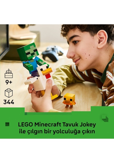 LEGO® Minecraft® Tavuk Jokey 21582 - 9 Yaş ve Üzeri Çocuklar için 3 Figür İçeren Yaratıcı Oyuncak Yapım Seti (344 Parça)