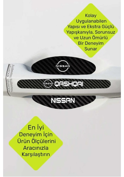 Yüksek Kaliteli Nissan Qashqai Kapı Kolu Koruma Seti Karbon Desenli, 8 Parça Şık Beyaz Yazılı Folyo
