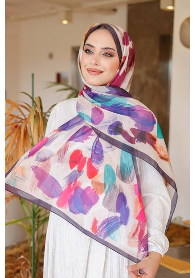 Mimiyum Nayf İpek Şal Pastel Desen Mor