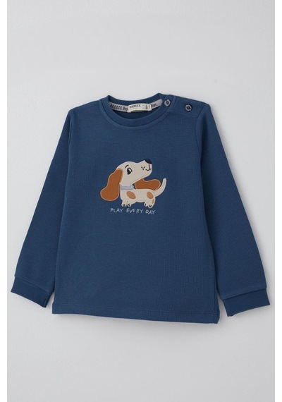 Breeze Erkek Bebek Eşofman Takımı Sevimli Köpekçik Nakışlı 9 Ay-3 Yaş, İndigo İndigo