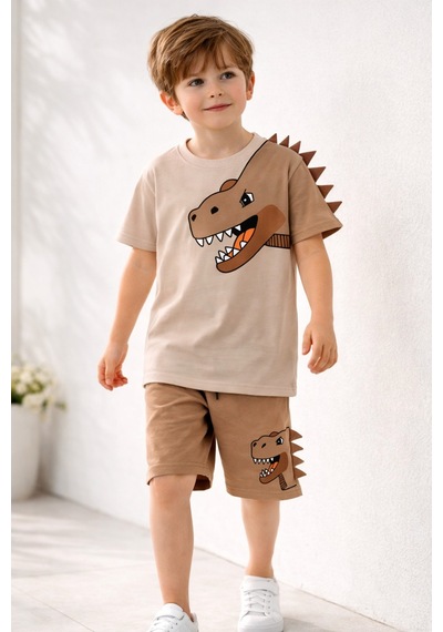 Beka Kids Erkek Çocuk Kısa Kollu Dinazor Baskılı Ve Keçeli Şort Ve Tişört Alt-üst İkili Takım Kahverengi Beka Kids Erkek Çocuk Kısa Kollu Dinazor Baskılı Ve Keçeli Şort Ve Tişört Alt-üst İkili Takım Kahverengi