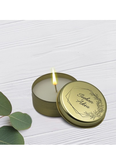 Bk Gift Kişiye Özel İsimli Gold Metal Kutuda Kokulu Mum-8, Ev Hediyesi, Arkadaşa Hediye, Kokulu Mum