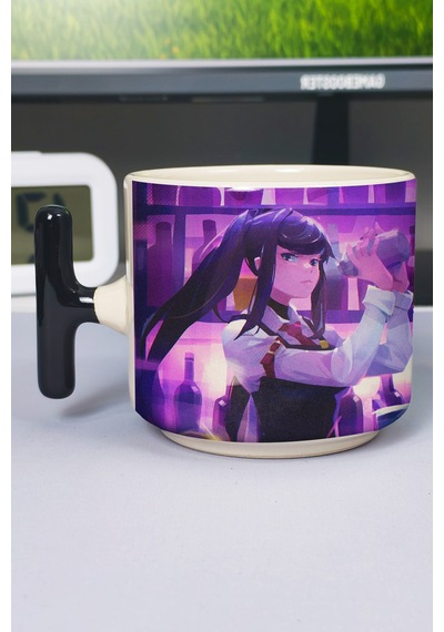 Va-11 Hall-a Baskılı Seramik Lüks Kupa 1 Adet T Şeklinde Özel Siyah Kulp Dalga Kulp V4t Çok Renkli