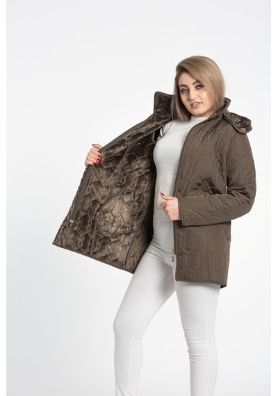 Vetre Kadın Kapitone Mont (75 Cm) Haki Büyük Beden 1014 Çok Renkli