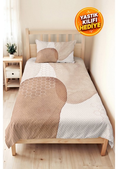 Bej Geometrik Modern Genç Odası Tek Kişilik Pike Takımı-ekru Vizon 160x220 Cm Kapitone Yatak Örtüsü Naif Rota Aurası