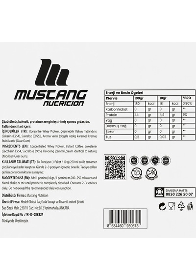 Mustang Nutrition Protein Coffee Karamel & Latte Aromalı 10 Gr X 20 Servis 200 Gr Yüksek Proteinli Kahve Çözünebilir