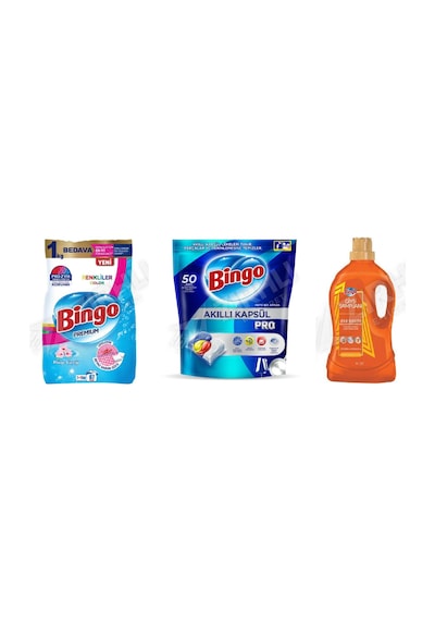 Bingo Renkliler Toz 8 Kg +tablet 50'li +giysi Şampuanı 3lt 3'lü Set Diğer