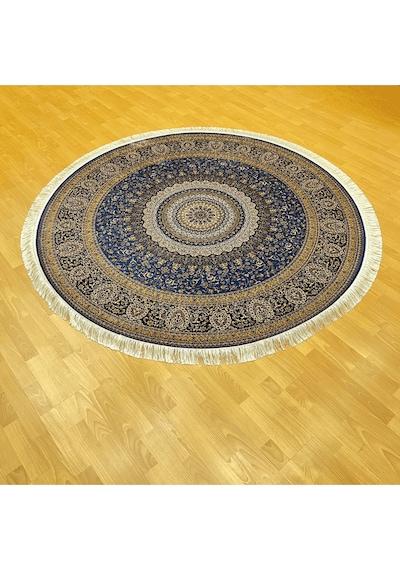Safir 200 X 200 Yuvarlak İpek Halı Mavi