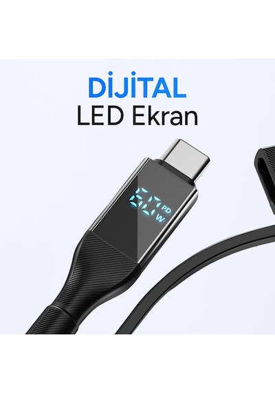 Juo 60w 4'ü 1 Arada Type-c / Usb-a / Lightning Dijital Led Ekranlı Örgülü Hızlı Şarj Ve Data Kablosu 1.2 Metre