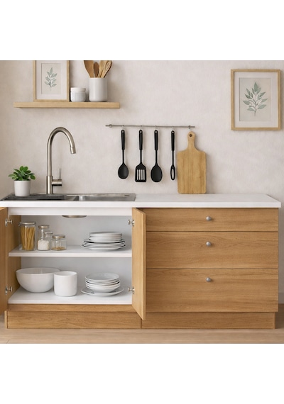 Barkın Alt Modül-çok Amaçlı Dolap -160 Cm -2 Kapaklı-3 Çekmeceli-laminat Beyaz Tezgah Dahil Atlantik Çam Barkın Alt Modül-çok Amaçlı Dolap -160 Cm -2 Kapaklı-3 Çekmeceli-laminat Beyaz Tezgah Dahil Atlantik Çam