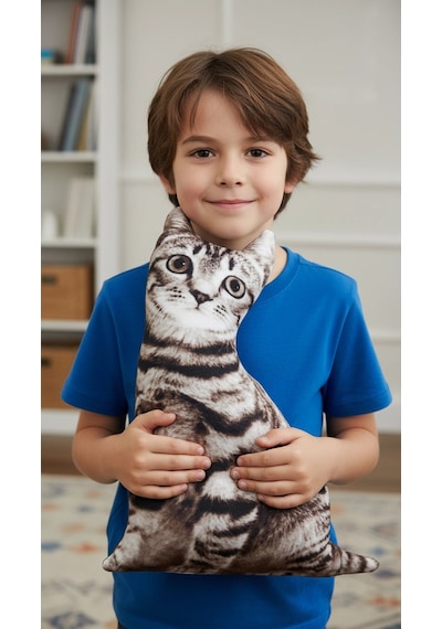 3d Dijital Baskılı Dekoratif Kedi Yastık Tekir Renkli