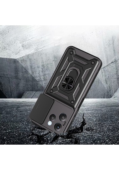 Tecno Spark 40 Kılıf Tam Korumalı Magnetik Standlı Kamera Korumalı Sürgülü Vega Kapak Siyah