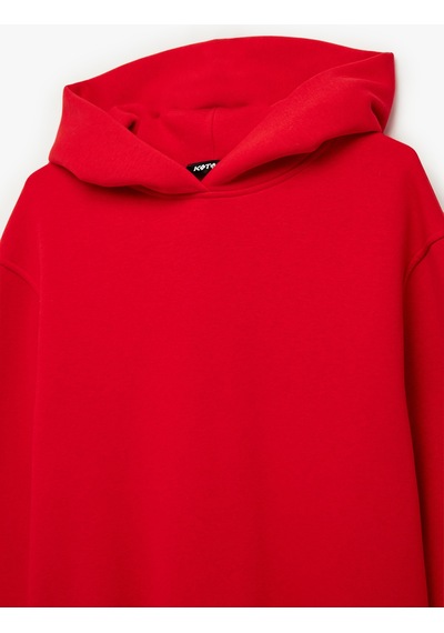 Koton Üç İplik Şardonlu Uzun Kollu Kapüşonlu Basic Sweatshirt Kırmızı 6wak10032ek