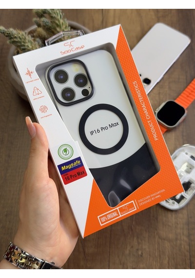 Apple iPhone 16 Pro Max Magsafe Uyumlu Mika Sararmaz Kılıf Soocase720 Siyah