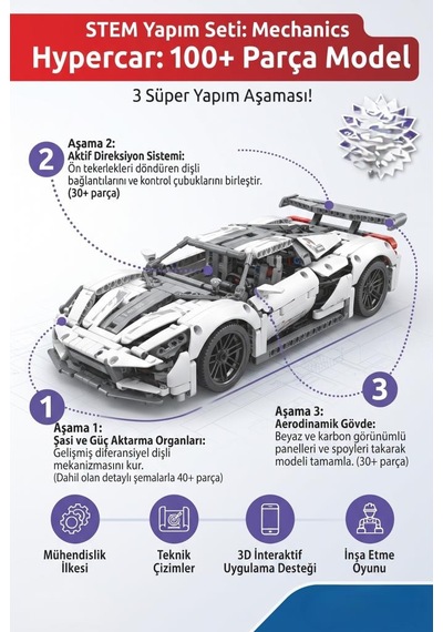 Clemento-ni Lisanslı Mekanik Supercar 100+ Parça Kendin Yap 3d Gelişime Yardımcı Oyuncak Araba Seti