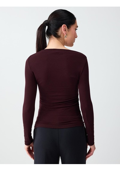Jimmy Key Jimmy Key Bordo Kayık Yaka Uzun Kollu Örme Bluz 6sw035570562