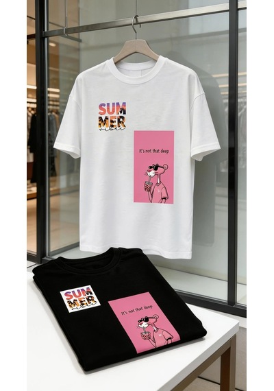Pink Panther Holiday Oversize Siyah Tişört Siyah