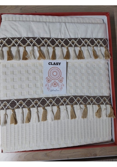 Clasy Butik Çift Kişilik Pike Takımı Bohemline Ekru