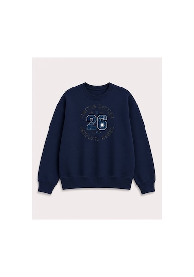 Herkesemoda Limited Edition Yazı Baskılı 2 İplik Şardonlu Bisiklet Yaka Sweatshirt Lacivert